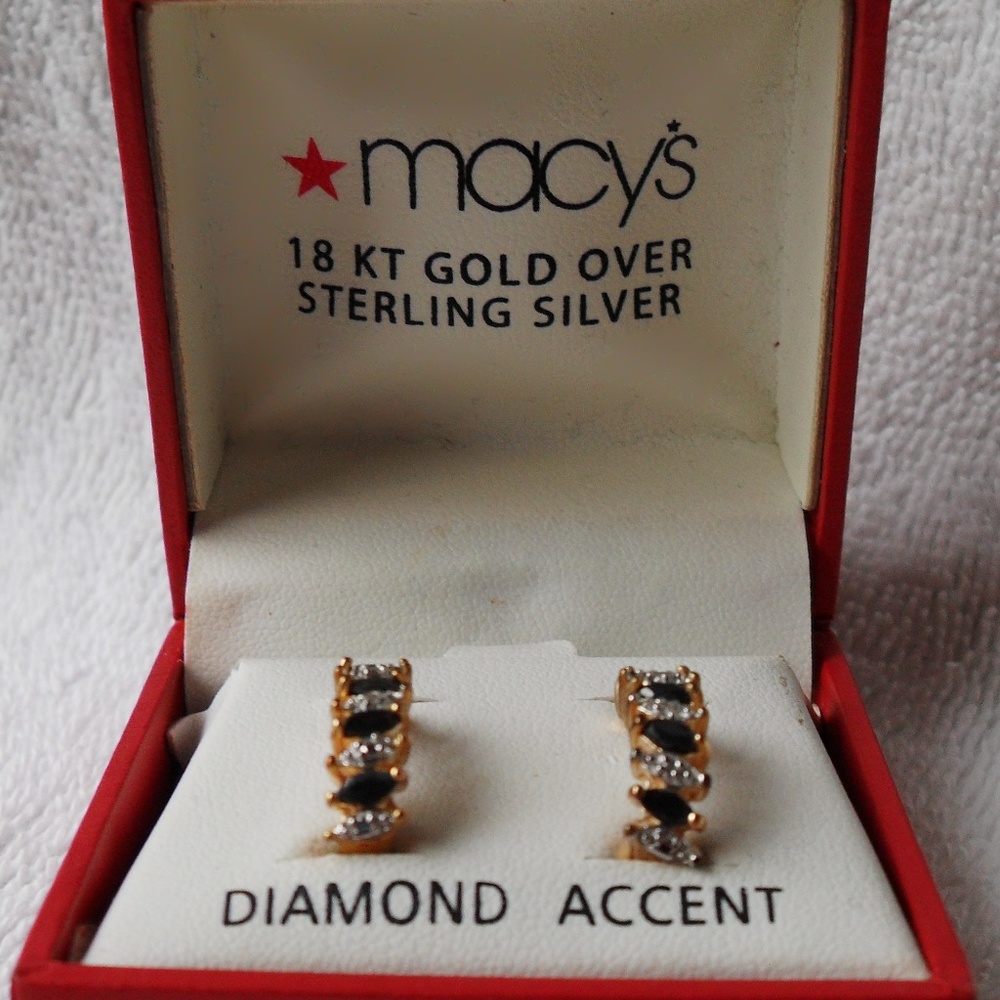 Macy's 18 KT Gold Over Sterling Diamond Earrings